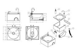 Commercial Hand Wash Sink - Stainless steel - with knee-operated tap, soap dispenser