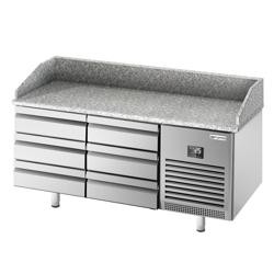 Table à pizza réfrigérée PREMIUM PLUS - 1980x700mm - dessus granit - sans portes & 6 tiroirs
