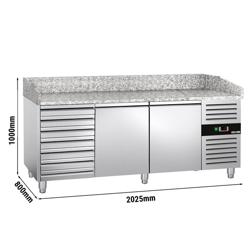 Masă frigorifică pentru preparare pizza ECO - cu blat din granit - 2025x800 mm - cu 2 uși & 7 sertare