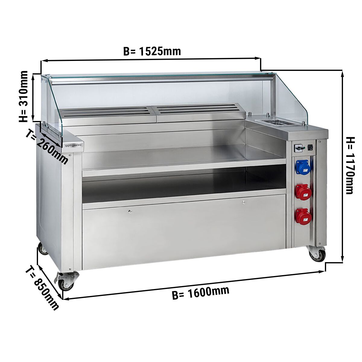 Station de cuisson mobile - 1600 x 850 mm - Hauteur : 1170 mm