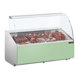 Vitrine refrigerada para bolos/pastelaria - 1568x979x1323mm - painel frontal verde-claro (RAL6019) - panorâmica - com 2 portas no reserva