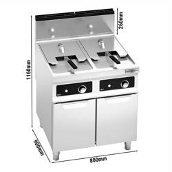 Dubbele gasfriteuse - 18+18 liter - 28 kW - indirect verwarmd - digitale bediening - met aftapkraan