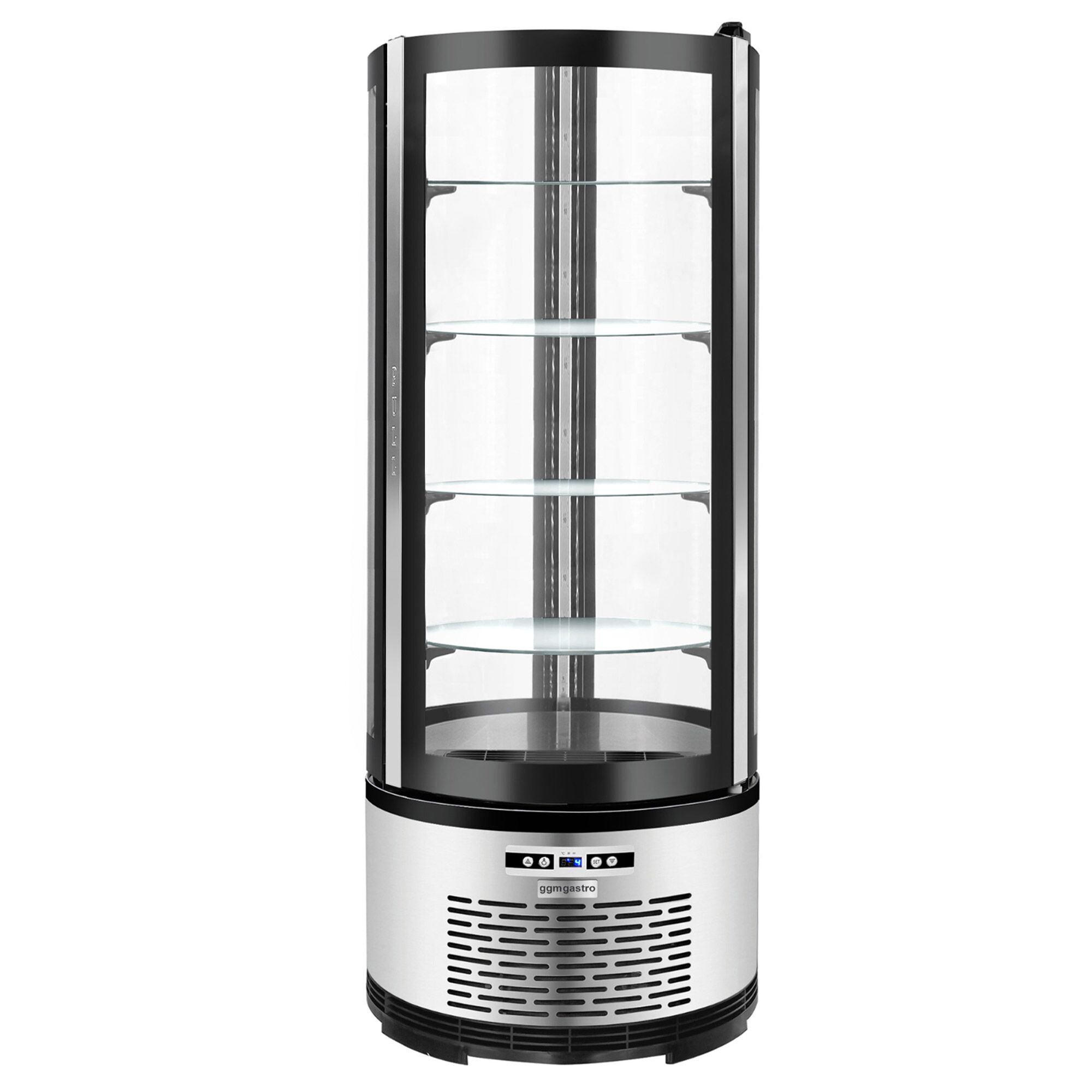 Vitrine réfrigérée 4 faces vitrées / Vitrine panoramique – 360 litres – 680 mm – 4 étagères – Noir
