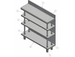 Bancada de bar - Aço inoxidável - 1000x300mm - com 4 prateleiras