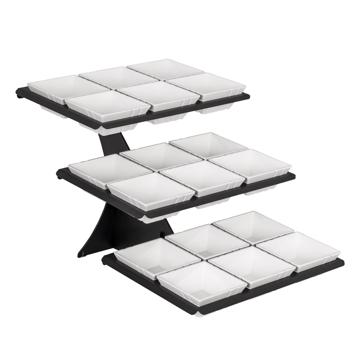 Présentoir buffet / étagère - Noir - incl. 18 bols en mélamine - rectangulaires
