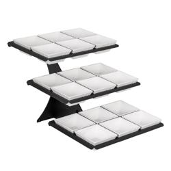 Stalak za poslastice - nehrđajući čelik (inox) - crni - Kvadratni - 3 etaže - Visina: 412 mm - uklj. 18 posudica od melamina 140x140 mm
