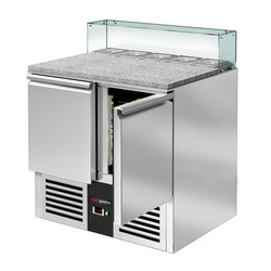 Saladette PREMIUM - 900mm - 2 deuren - met glazen opzetstuk voor 5x GN 1/6