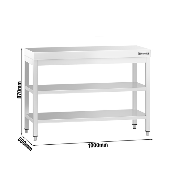 Edelstahl Arbeitstisch PREMIUM - 1000x800mm - mit Grundboden, Aufkantung & Zwischenboden
