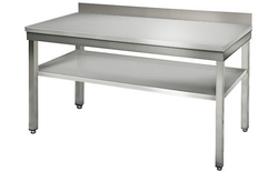 Työpöytä ECO ruostumattomasta teräksestä - 1500x700mm - perushyllyllä ja jalustalla