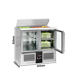 Saladette PREMIUM - 903mm - 2 glazen deuren - met ingang voor 2x GN & 3x GN 1/6 & Roestvrijstalen deksel