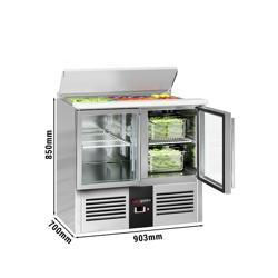 Saladette PREMIUM - 903 mm - 2 portes vitrées - avec emplacement pour 2x GN 1/1 & 3x GN 1/6 & couvercle en inox 