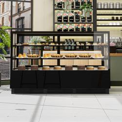 Gebaksvitrine - 782 liter - 2000mm - Dubbele beglazing - hoekig - spiegelfront - met 2 glazen planken - schuifdeuren achter - Zwart