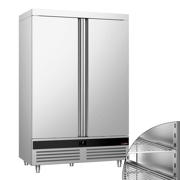 Jääkaappi Ruostumaton teräs PREMIUM - GN 2/1 - 1400 l - +2…+8 °C - mitat 2 ovea - LED-valaistus, digitaalinen termostaatti, automaattinen sulatus, kiertoilmajäähdytys, R290
