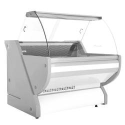 Banco gastronomia professionale / Banco Macelleria  - 990x1150mm - Statica - 250 L - Vetro curvo - Colore Bianco - piano di lavoro in granito