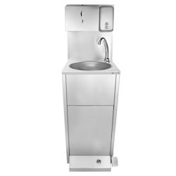 Handwaschbecken | Waschstation aus Edelstahl mit Fußbedienung, Papier- & Seifenspender