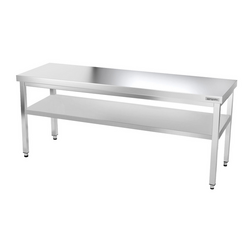 Masă de lucru din oțel inoxidabil PREMIUM - 2,0 m - cu polita 