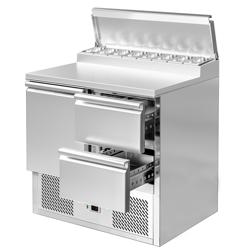 Stół przygotowawczy Mini ECO - 900 mm - dla 5x GN 1/6 - 1 drzwi i 2 szuflady
