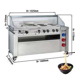 Station de cuisson mobile - 1600x850 mm - Hauteur : 1170 mm - incl. cuiseur à pâtes, cuisinière électrique et bain-marie        
