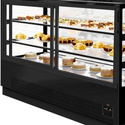 Vitrine de pastelaria refrigerada - 782L - 2000mm - Vidro duplo - frente espelhada - com 2 prateleiras de vidro - porta traseira deslizante - para pastelaria - Preto