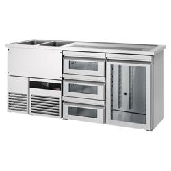 Výčepní pult PREMIUM - 1950x700 mm - 1 skleněné dveře & 3 skleněné zásuvky