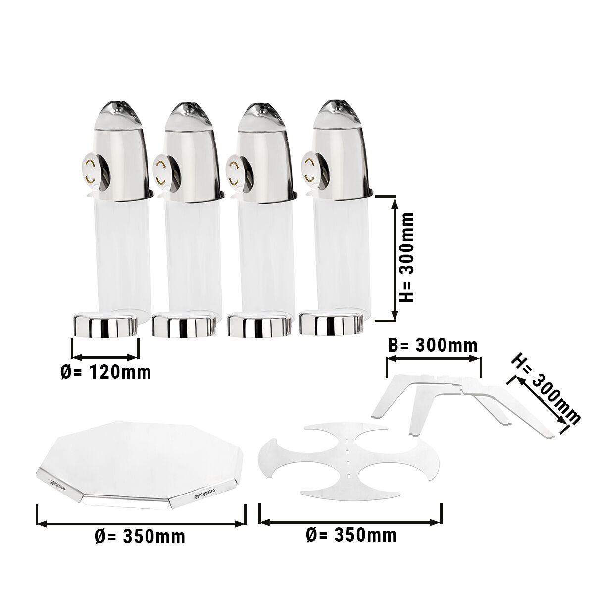 Distributeur de céréales - quadruple - rotatif - Ø 120 mm - Argent - distribution rotative