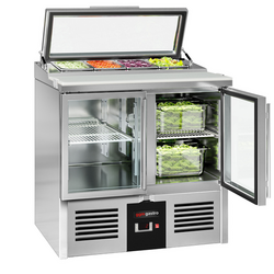 Saladette PREMIUM - 900mm - 2 glazen deuren - met ingang voor 4x GN 1/3 & Glazen deksel