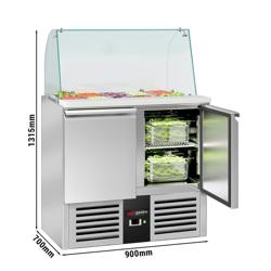 Saladette PREMIUM - 900 mm - 2 porte - con supporto alto in vetro per 2x GN 1/1 e 3x GN 1/6