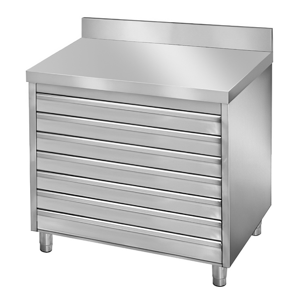 Szafka szufladowa PREMIUM z 7 szufladami na kulki z ciasta do pizzy & panelem tylnym - 900x700 mm	