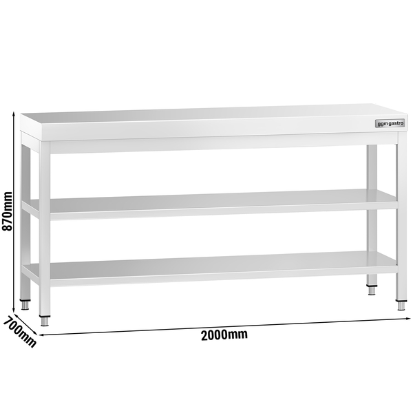 Paslanmaz Çelik Çalışma Tezgahı PREMIUM- 2000x700mm  - Alt Raflı, Ara Raflı
