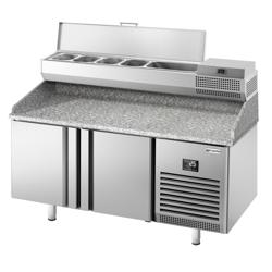 Pizzawerkbank PREMIUM PLUS - 1490x700mm - met granieten werkblad - met 2 deuren - incl. opzetkoelvitrine - 6x GN 1/4