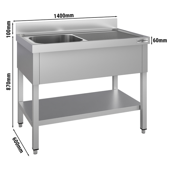 Yıkama Tezgahı ECO - 1400x600mm - Alt raflı & 1 sol evyeli