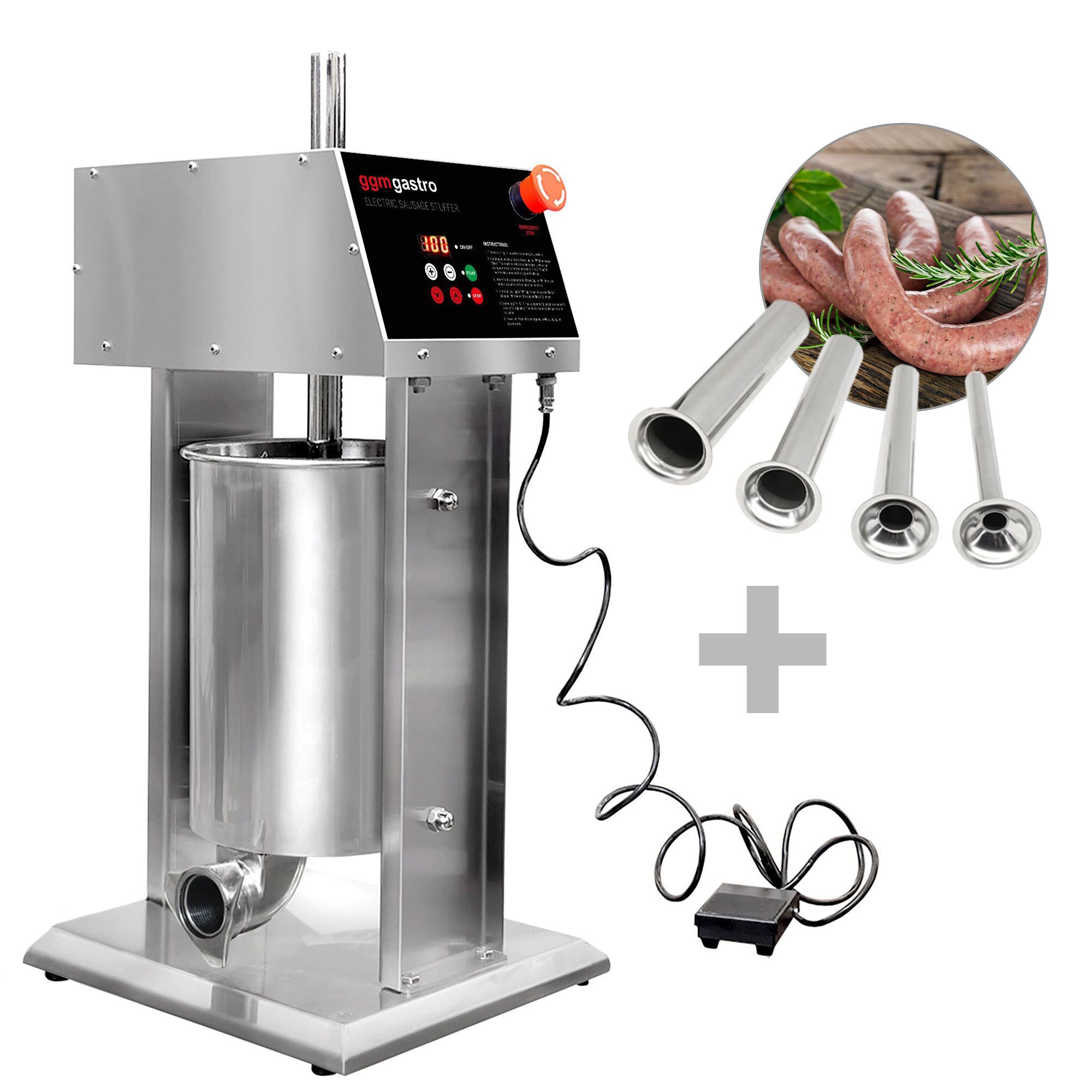 Stainless Steel Electric Sausage Stuffer Standing 12 L 90 Watt GGM Gastro