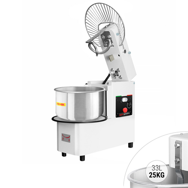 Teigknetmaschine - 33 Liter / 25 kg - 1 Geschwindigkeit - Kessel abnehmbar und Rührwerk aufklappbar - Timerfunktion