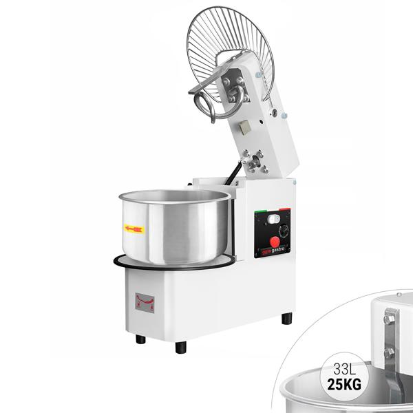 Dough kneading machine - 33 liters / 25 kg - 1 speed - removable bowl & tiltable mixing unit - timer function