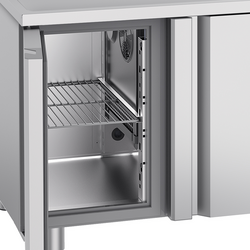 Koelwerkbank PREMIUM - 1430x700mm - met 2 deuren, 1 spoelbak rechts & achterwand