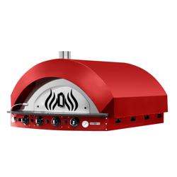 Commercial Gas Pizza Oven – Single Deck - 11x Ø25 cm - Manual Controls - Red - 400 °C Max