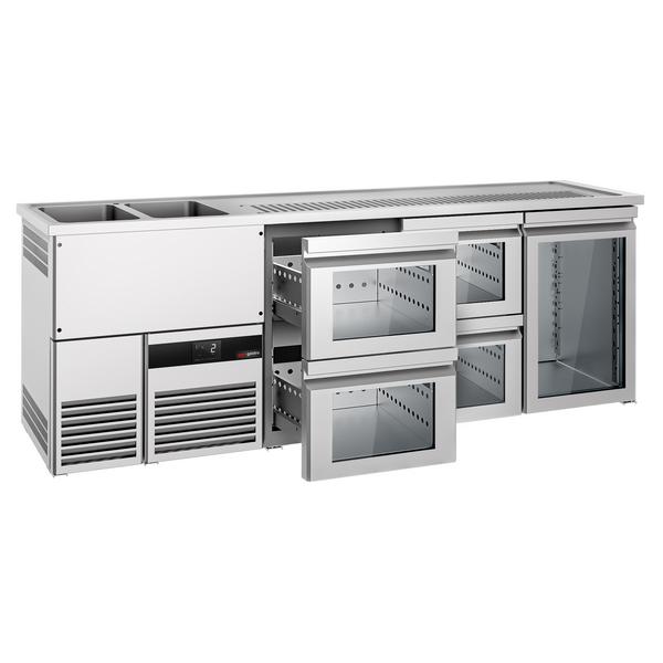 Barkoelkast PREMIUM - 2500x700mm - 1 glazen deur & 4 laden