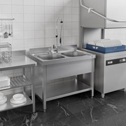 Table évier inox PREMIUM - 1000x600mm - avec fond & 2 bacs au centre