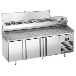 Pizzawerkbank PREMIUM PLUS - 1980x700mm - met granieten werkblad - met 3 deuren - incl. opzetkoelvitrine - 9x GN 1/4
