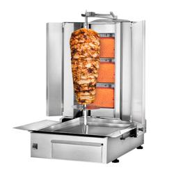 Máquina de kebab a gas - 3 quemadores - 9,75kW - máx. 40kg - incl. 2 deflectores y 2 juegos de puertas batientes