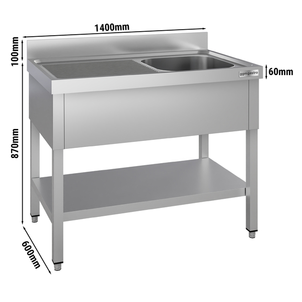 Yıkama Tezgahı ECO - 1400x600mm - Alt raflı & 1 sağ evyeli