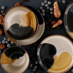 (6 pcs) AQUAREL | Deep Plate - Stoneware - Ø175mm - Beige/Blue