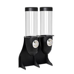 Dispenser per cereali - doppio - Ø 115mm - Nero - dosatore a manopola - 2 contenitori in plastica trasparente - supporto in acciaio inox