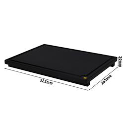 Prkénko na krájení - 325x265 mm - Tloušťka: 20 mm - HACCP vyhovuje - Polyetylen (PE) - černá - s drážkou na šťávu - vhodné do myčky