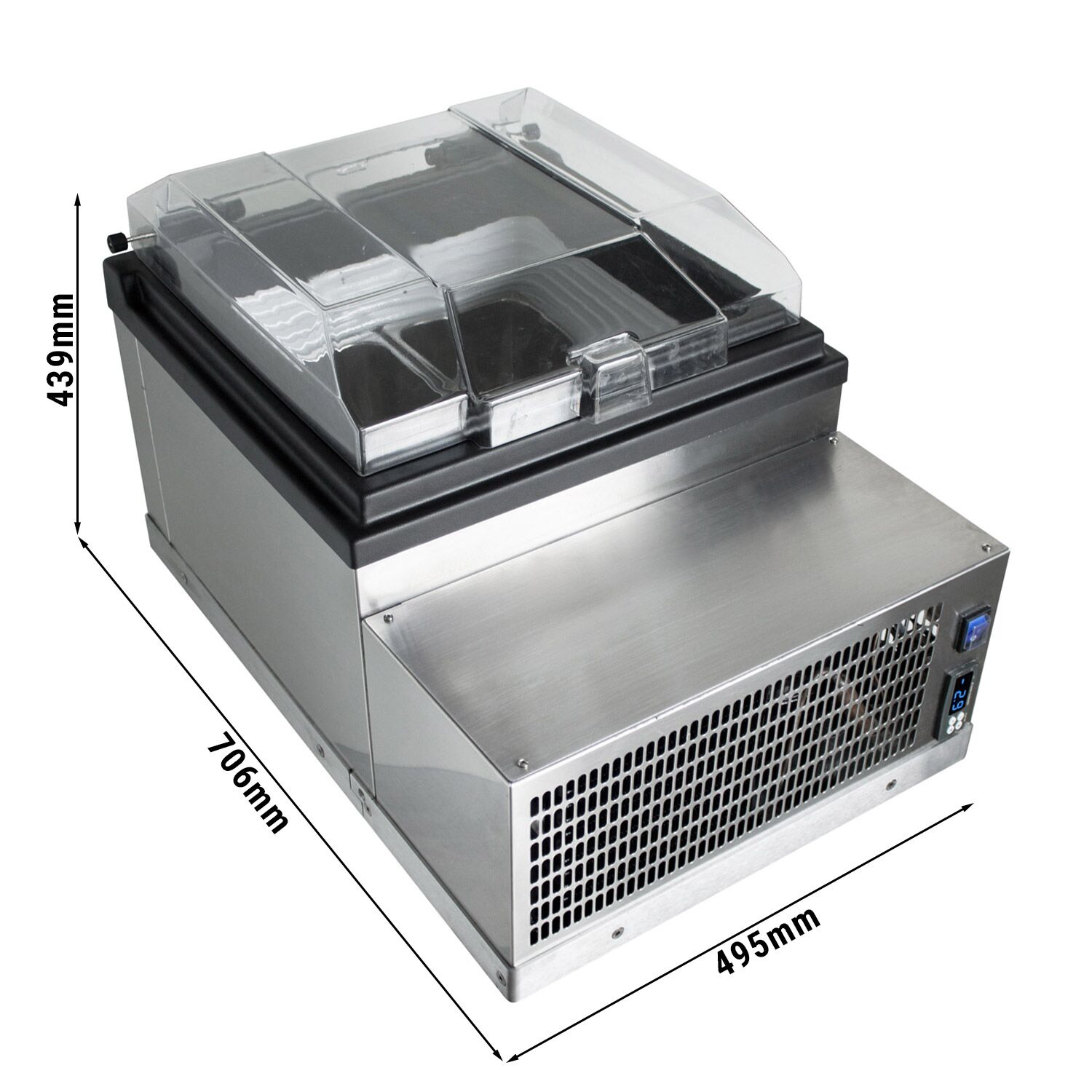 Vitrine à glaces à poser - 495mm - Froid statique - Couvercle vitré basculant - pour 2 bacs de 5 L - Côté client