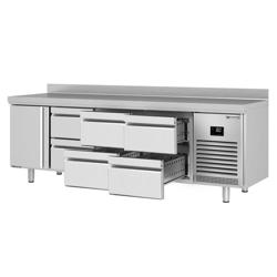 Table réfrigérée Premium PLUS – 2452×600 mm – avec 1 porte, 6 tiroirs – avec dosseret
