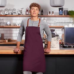 KARLOWSKY | Recycled Bib Apron Green Generation Cross-Back Leather Straps – Aubergine - 70x85 cm