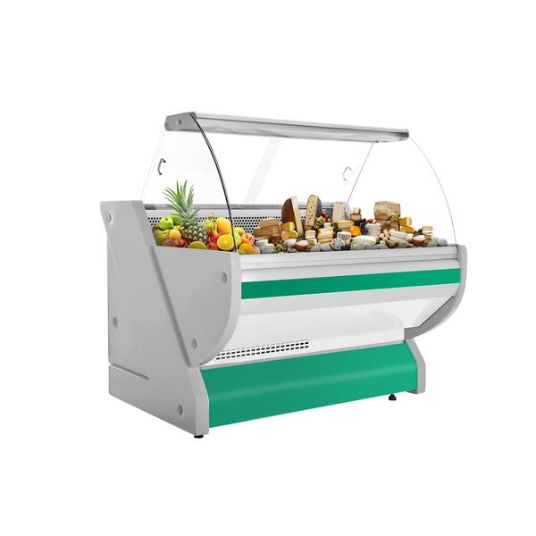 Koeltoonbank - 1325x1150mm - 260 liter - kleur groen - gebogen ruit - granit werkblad