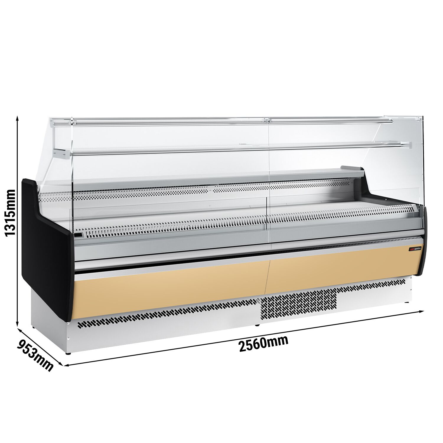 Comptoir vitrine réfrigérée - 2560x953mm - 4 portes - 1 étagère - +0/+6°C - Façade beige
