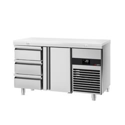 Koelwerkbank PREMIUM - 1400x700mm - met 1 deur - 3 lades - met snijplaat